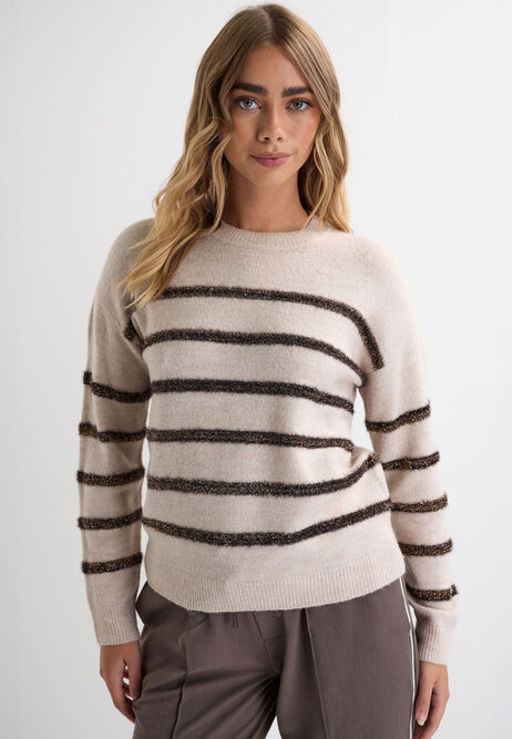 Womens Oatmeal Tinsel Stripe Jumper