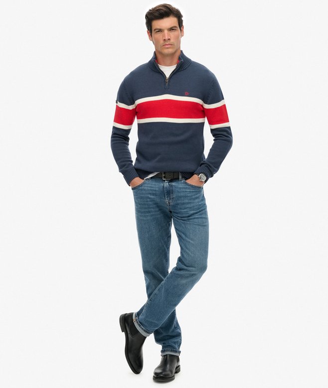 Cotton Stripe Half Zip Knit