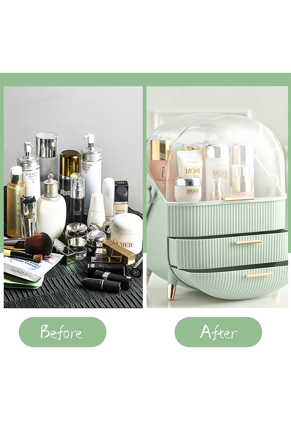 Living and Home Cosmetic Organizer Skincare Display Box With 2 Layers Of Storage Boxes And Transparent Lid