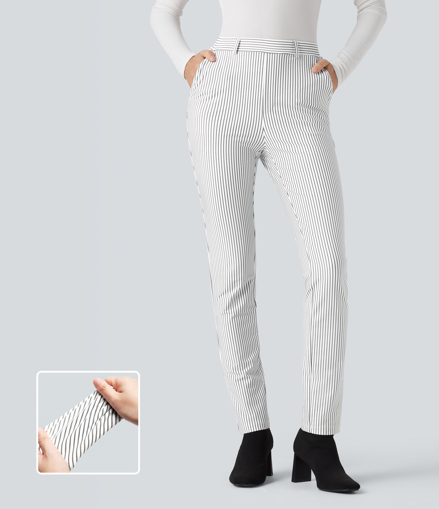 Pantalon de travail Halara Flex™ skinny à rayures, taille haute, avec poches