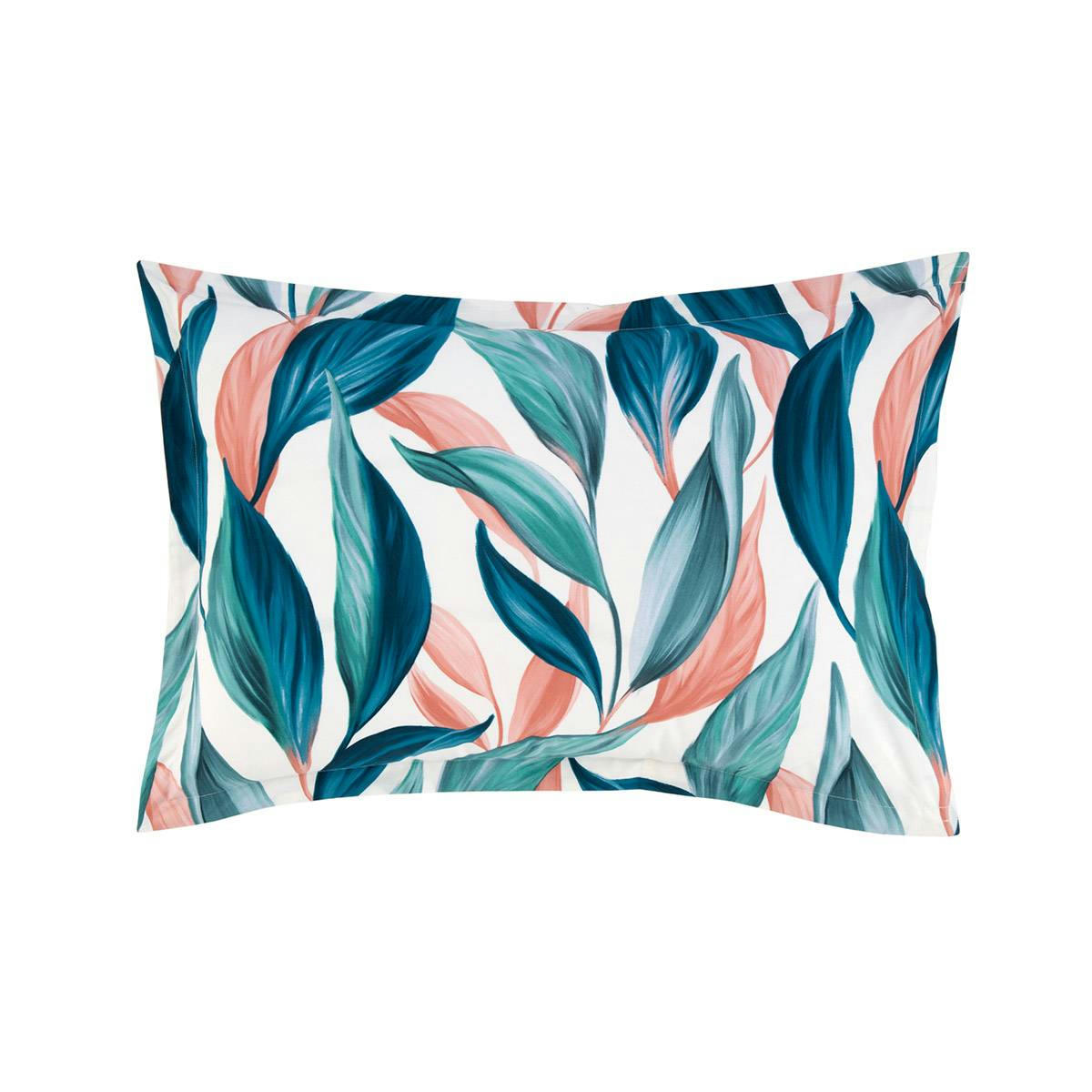 ALOCASIA - Taie d'oreiller en percale de coton bleu 50 x 75 cm