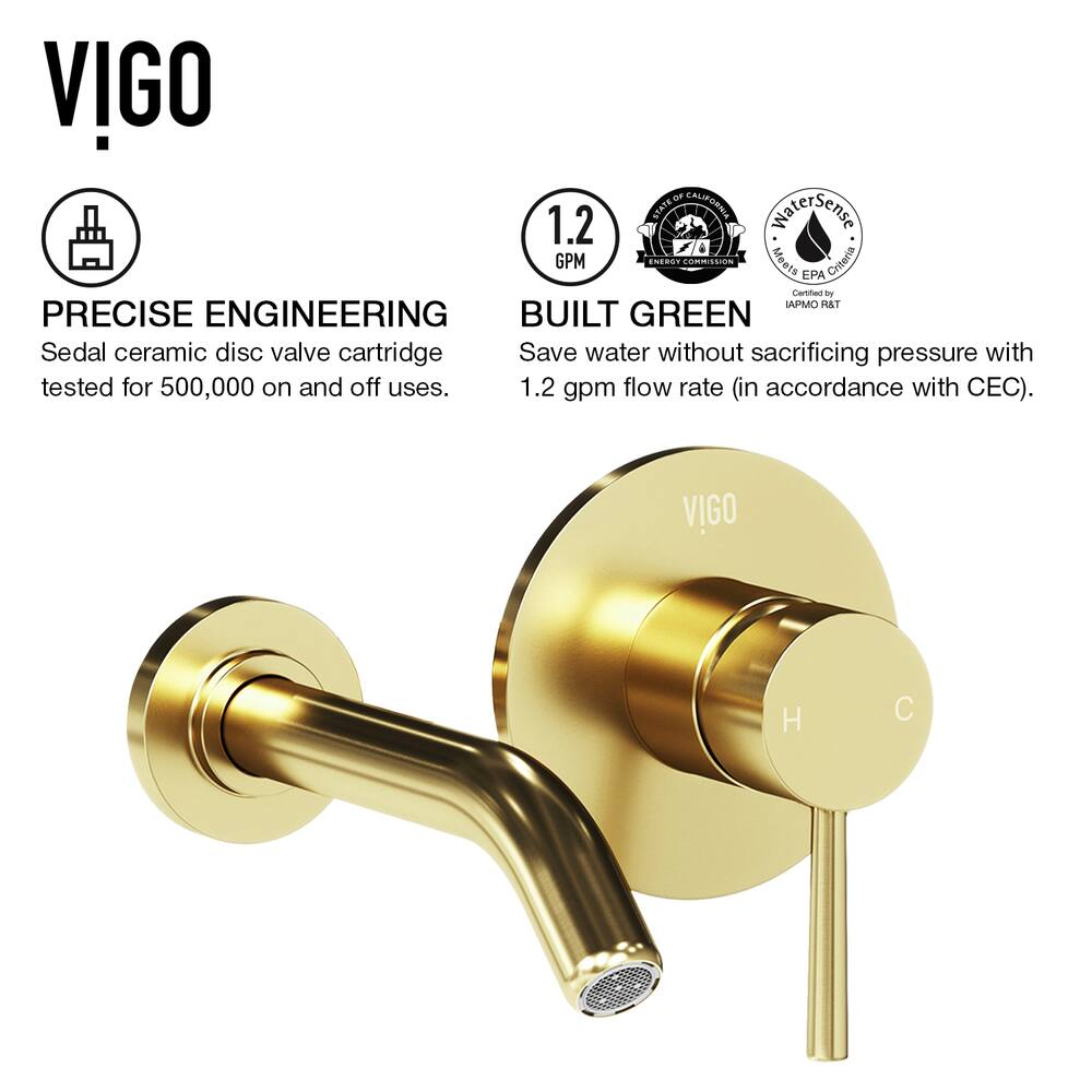 VIGO Olus Wall Mount Single Lever Bathroom Sink Faucet, WaterSense™ Certified, Matte BGold