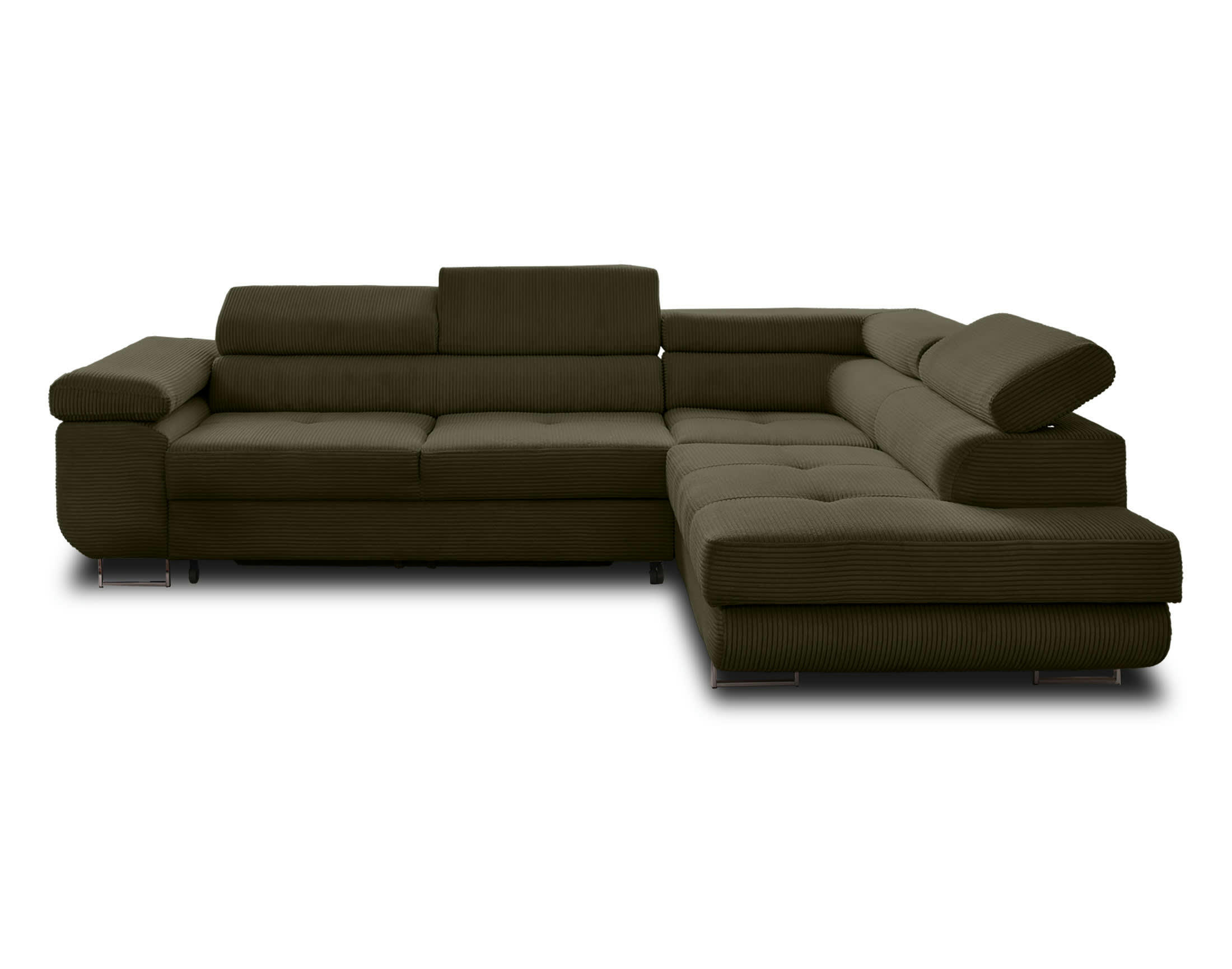 ZARIA - Canapé d'angle droit convertible 5 places en velours côtelé vert