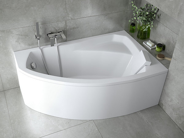 Baignoire asymétrique 160 x 100 Droite RIMA acrylique blanc, sans Habillage   Pieds   Vidage à chromé