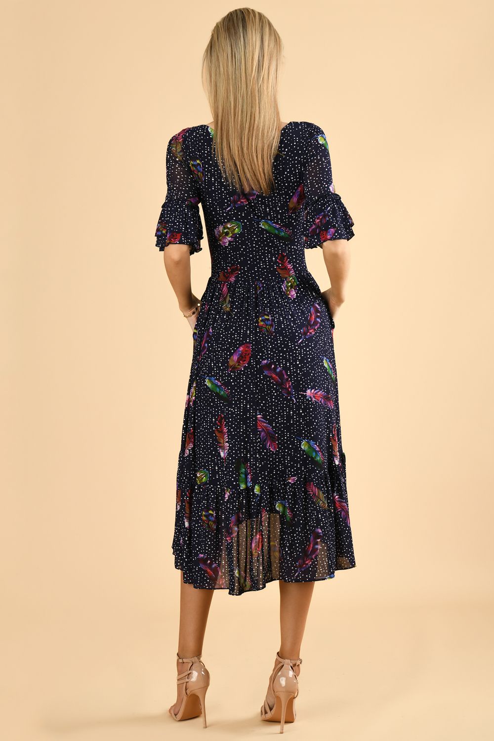 Jolie Moi Aleia Mesh Print Square Neck Dress