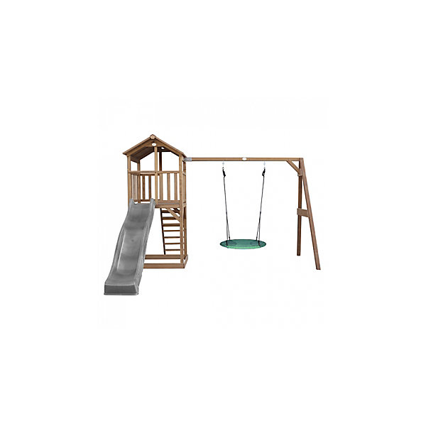 AXI Beach Tower avec balancoire nidMarron Toboggan Gris
