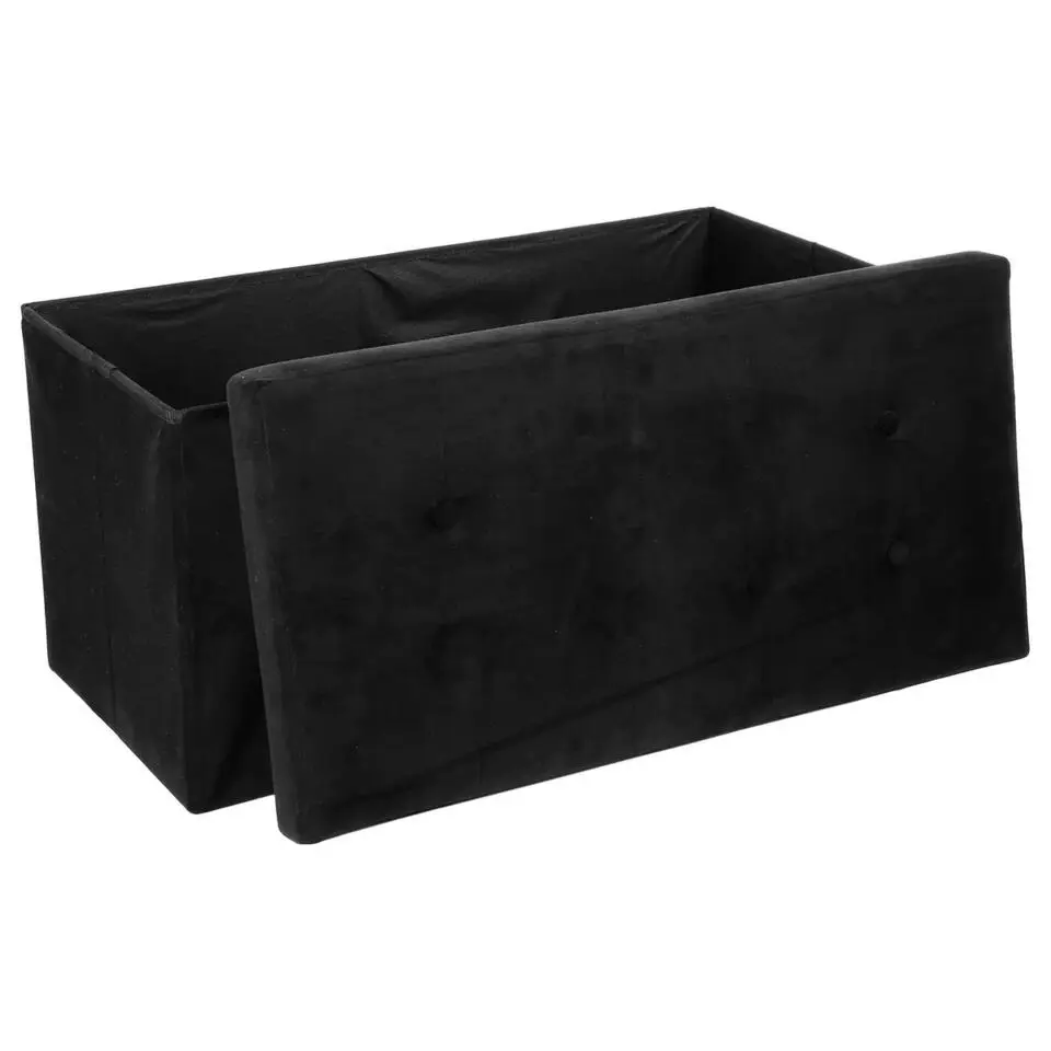 Atmosphera Poef/hocker - zwart - MDF/fluweel - 76 x 38 x 38 cm