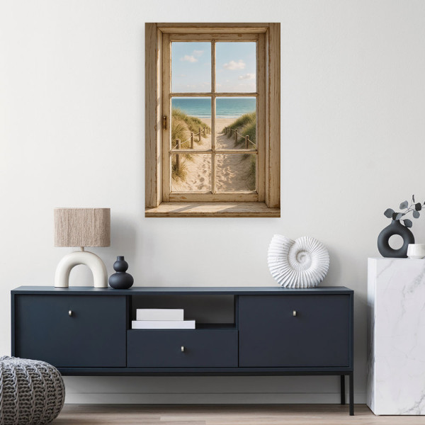 Obraz do salonu, Shabby Chic Widok z okna na plażę 20x30