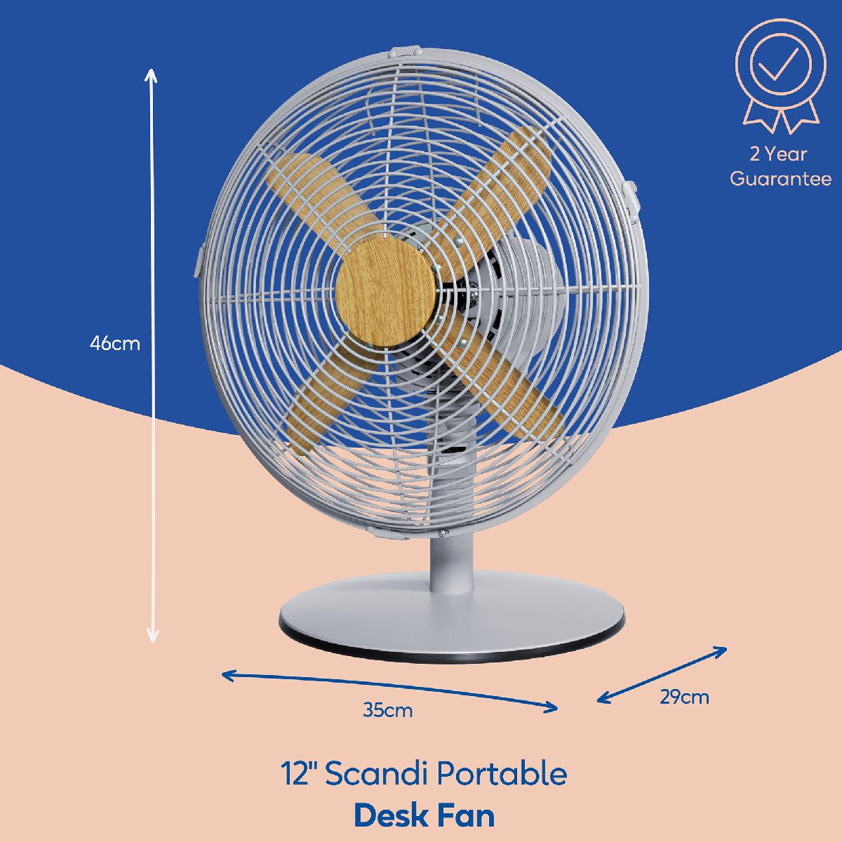 Russell Hobbs 12" Desk Fan Electric Cooling with Scandi Wood Effect RHMDF1201