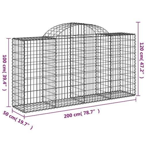 NNEVL Arched Gabion Baskets 2 pcs 200x50x100/120 cm Galvanised Iron