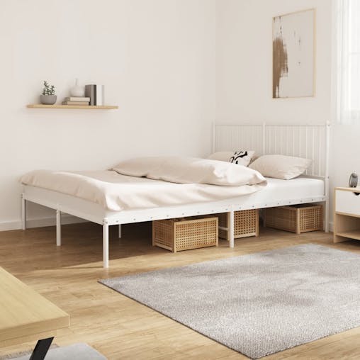 NNEVL Metal Bed Frame with Headboard White 153x203 cm Queen Size