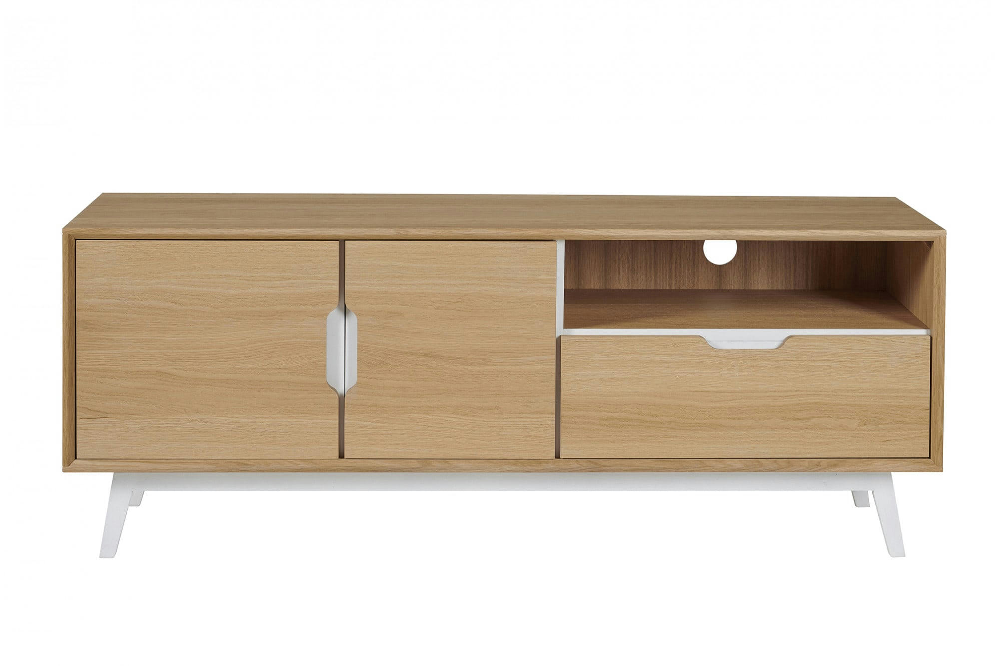 JOYCE - Meuble TV bas nordique en bois, coloris blanc