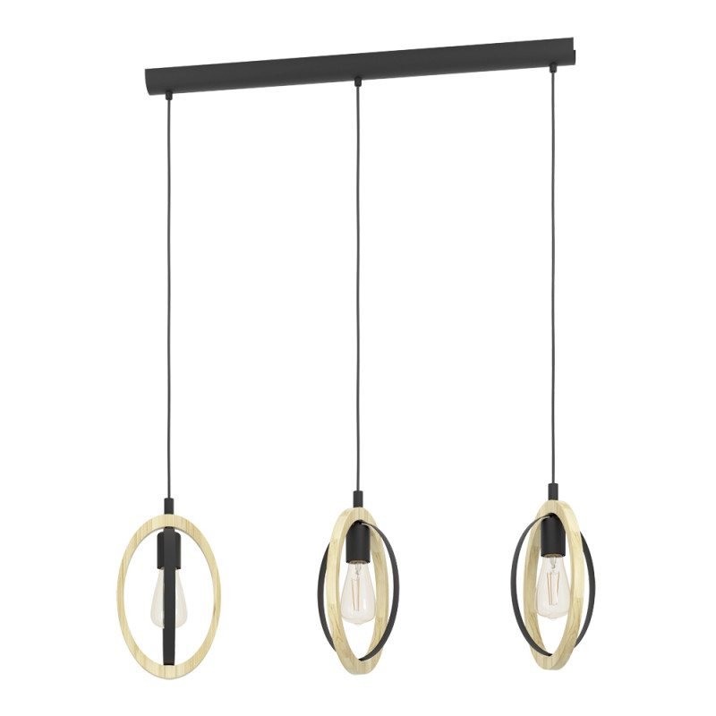 Suspension Basildon noire et bois E27 3 x 40 W EGLO