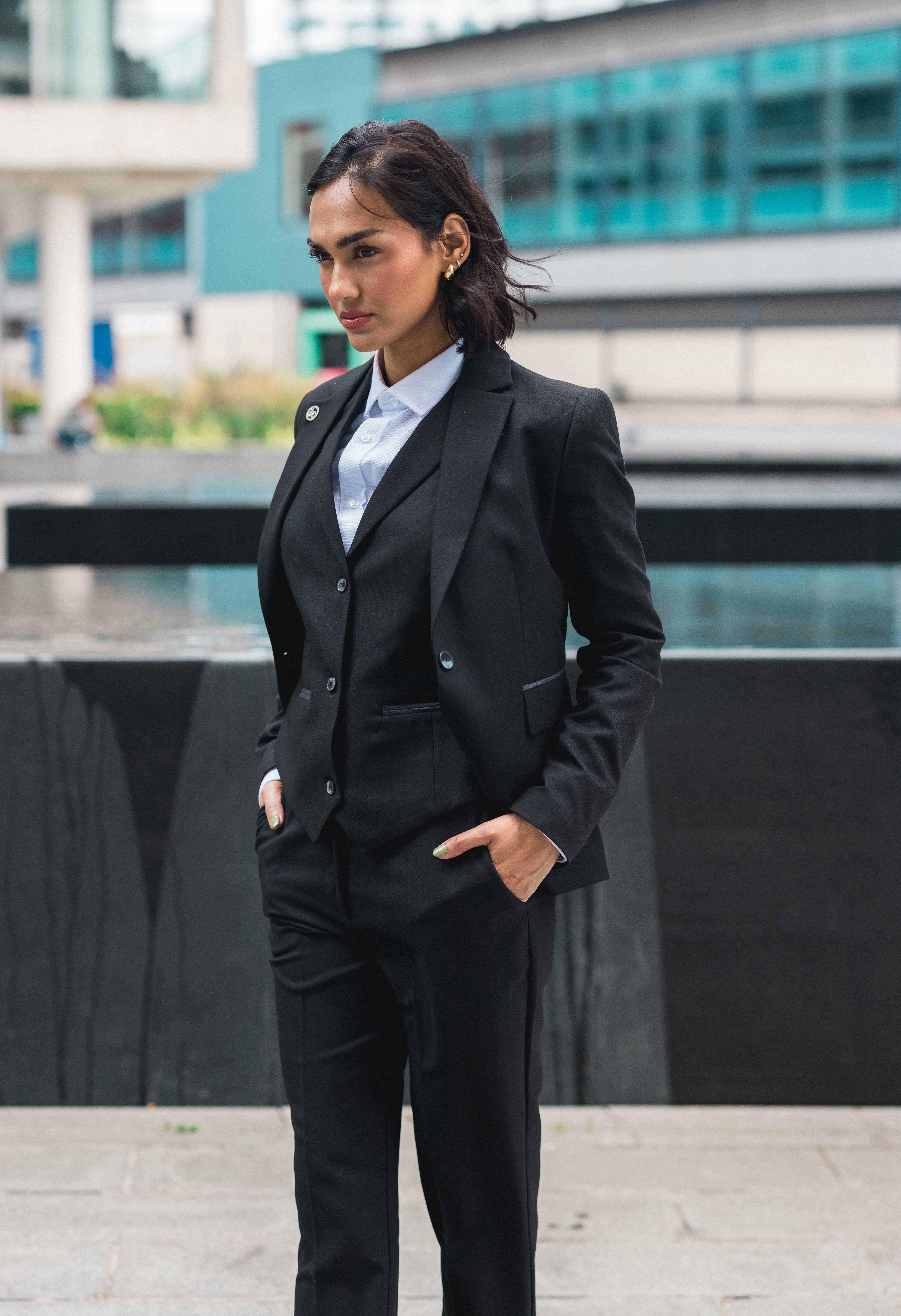 Infinity Leather Women's 3 Piece Tailored Fit Plain Formal Office Suit