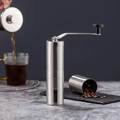 NNEOBA Manual Coffee Grinder Stainless Steel Hand Crank Conical Burr Grinder Silver