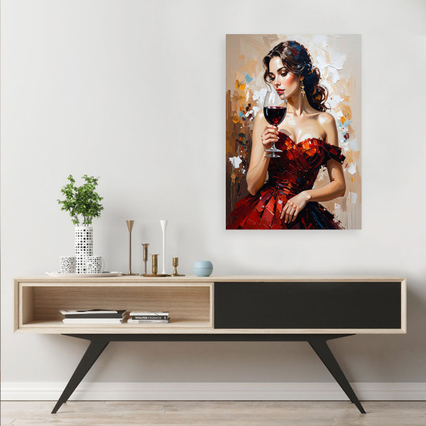 Feeby Obraz do salonu sypialni, Dziewczyna z kieliszkiem wina 40x60