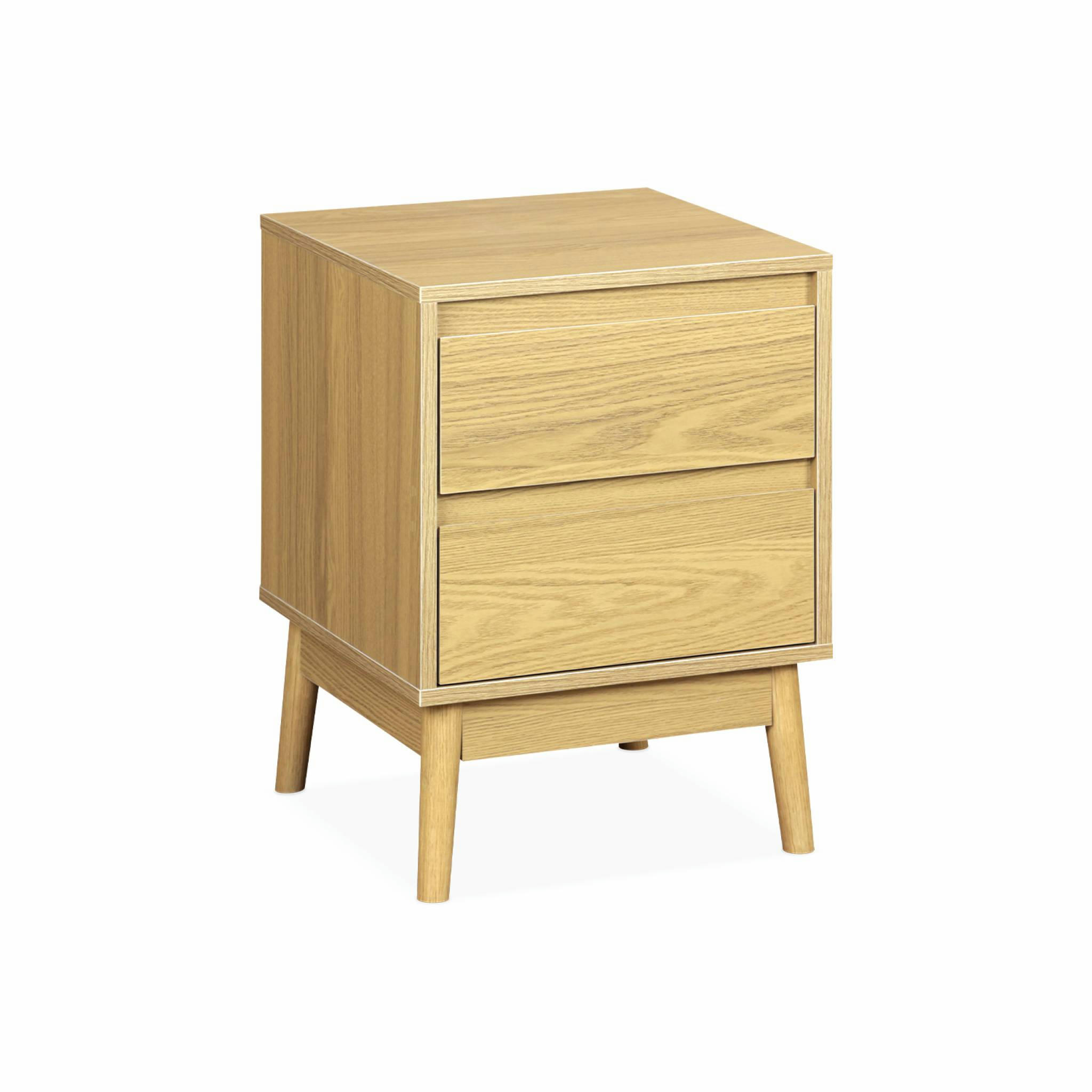 DUNE - Table de chevet décor bois, deux tiroirs