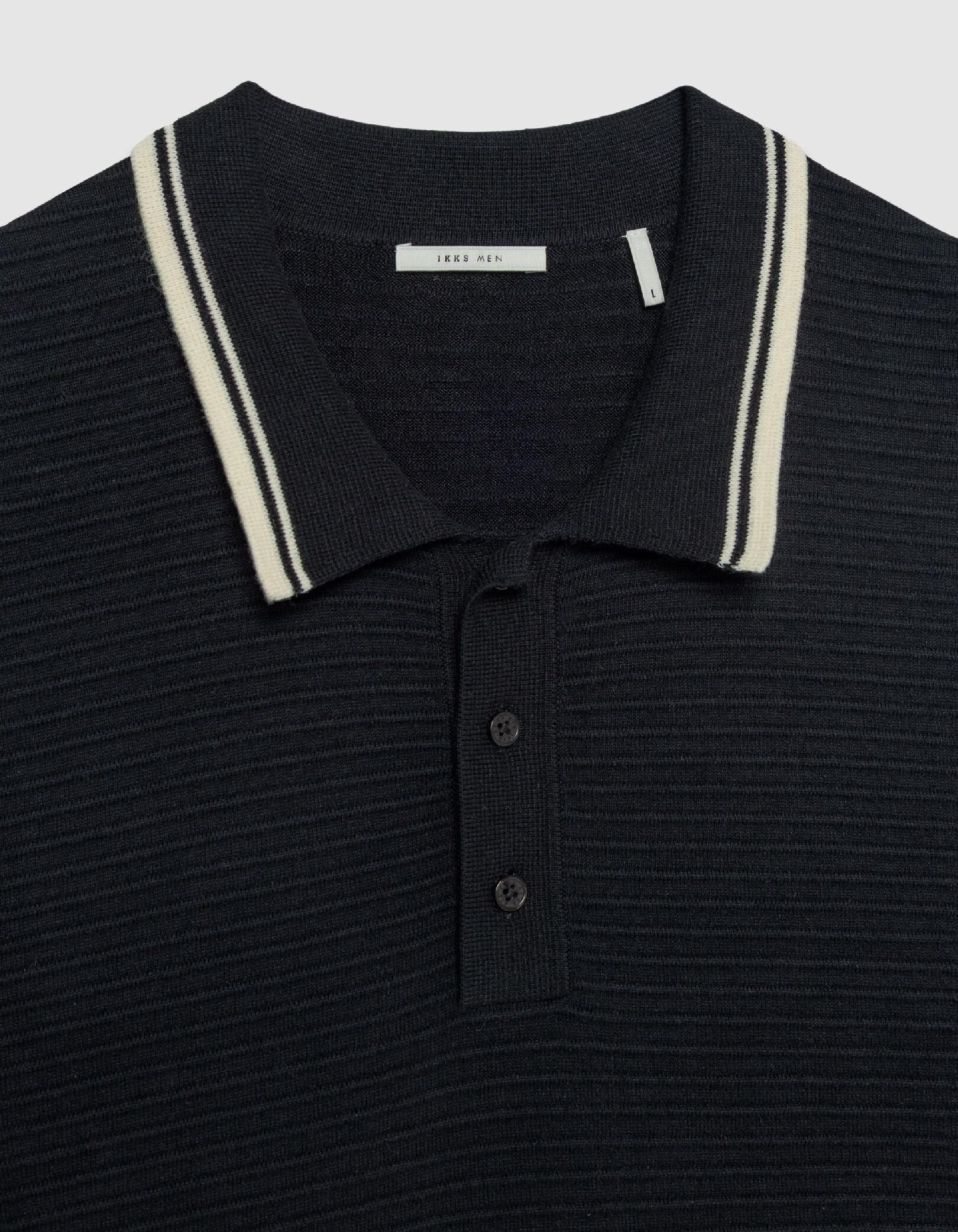 Polo noir tricot relief rayures col rayé Homme