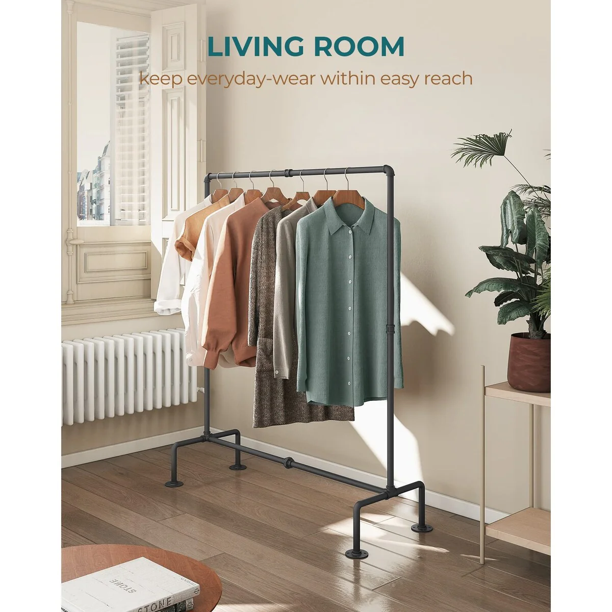 Industrial Pipe Clothing Rack Free Standing, Heavy Duty Detachable Clothes Rack with 4 Stable Feet