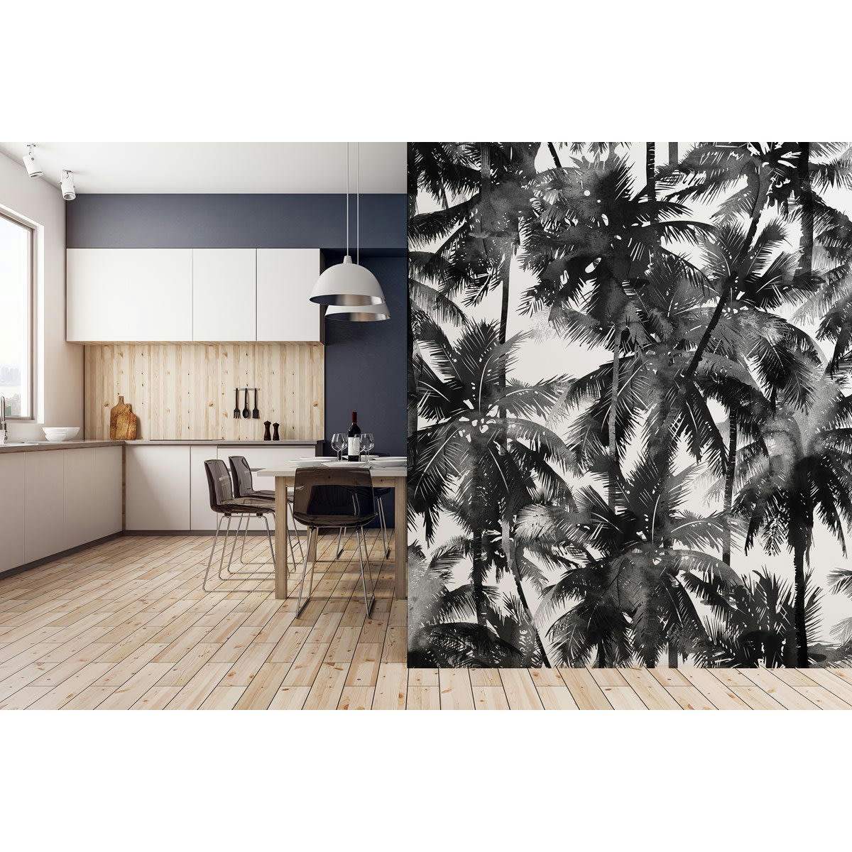 JUNGLE INDIGO - Papier peint panoramique en Papier Noir  240x270