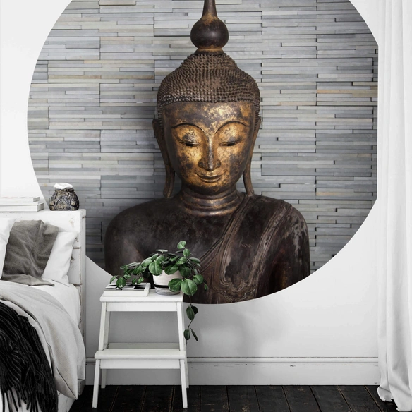 Vliestapete »Runde Vliestapete«, Feng Shui Buddha Yoga Wand Deko, mehrfarbig, matt