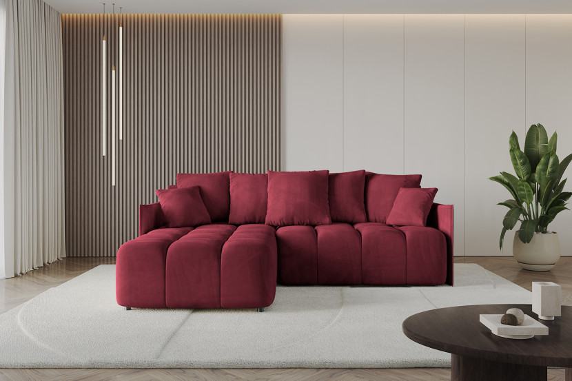 Narożnik z funkcją spania i pojemnikiemLONIL-L 251x189x68 cm Bordowy