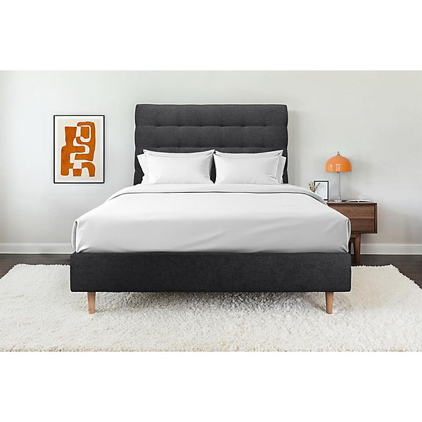 Lit avec tête de lit capitonnée tissu et sommier tapissier- Lit en bois massif
