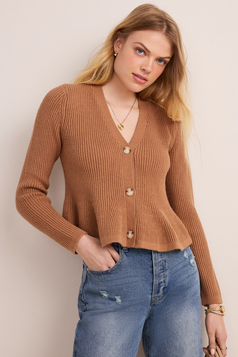 Denise Rib Knit Peplum Cardigan