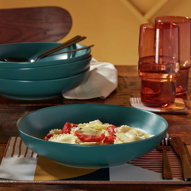 Habitat Matte Glaze 4 Piece Stoneware Pasta Bowls - Teal