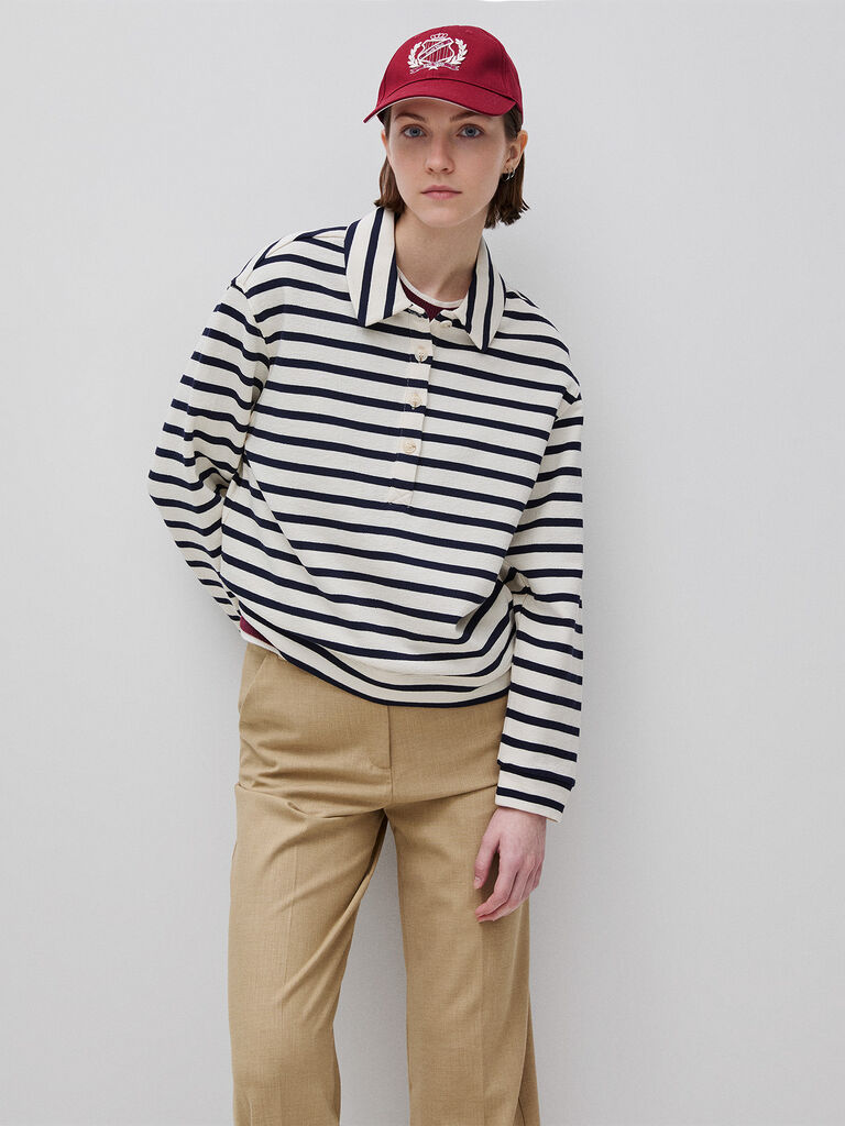 Striped sweatshirt polo shirt