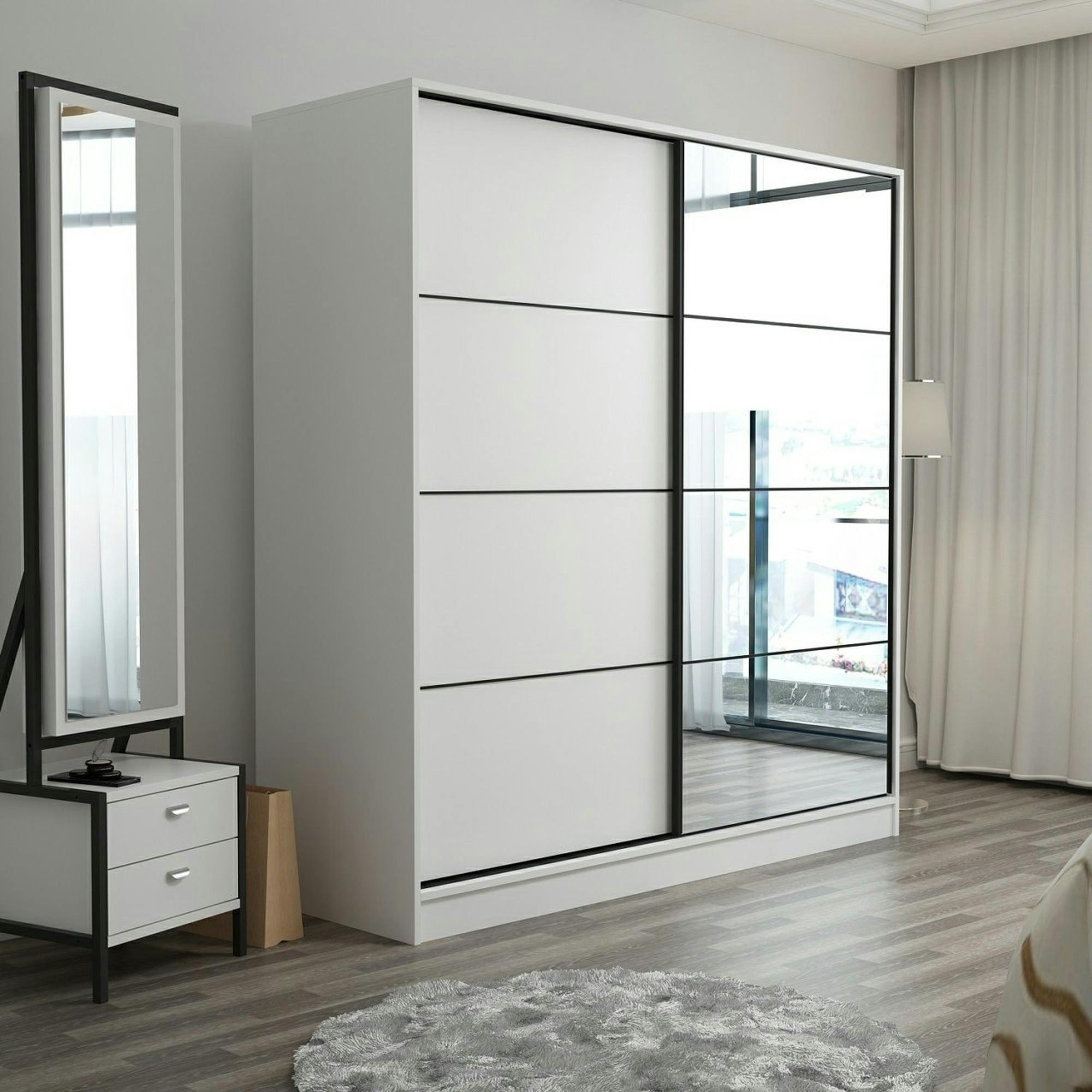 Armoire penderie blanche avec miroir H 210 cm BYRON