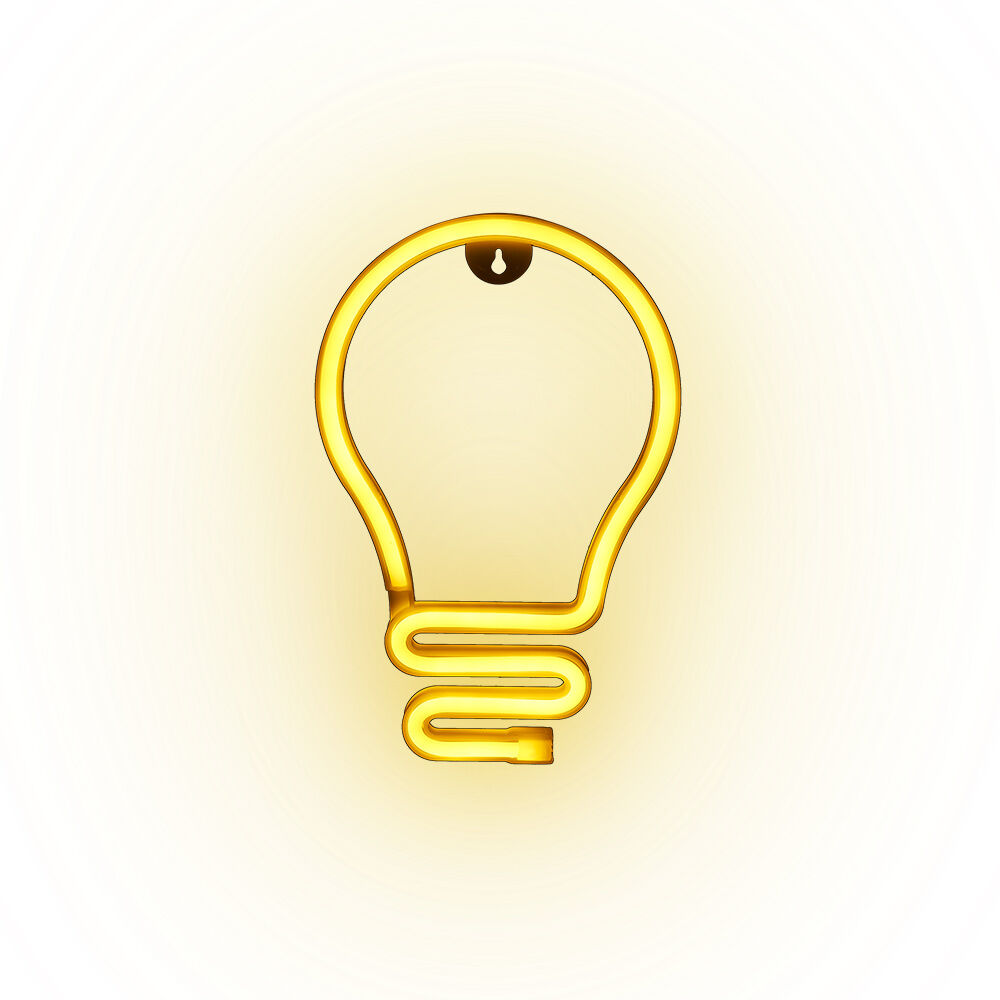 Lampe néon LED forme ampoule jaune à suspendre L16,5xH26,5cm