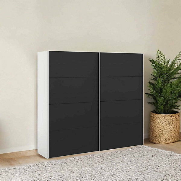 Garde-robe 2 portes Kauri, Meubles de chambre, Penderie de plain-pied, Placard à vêtements, 243x61 h220 cm, Blanc et Noir