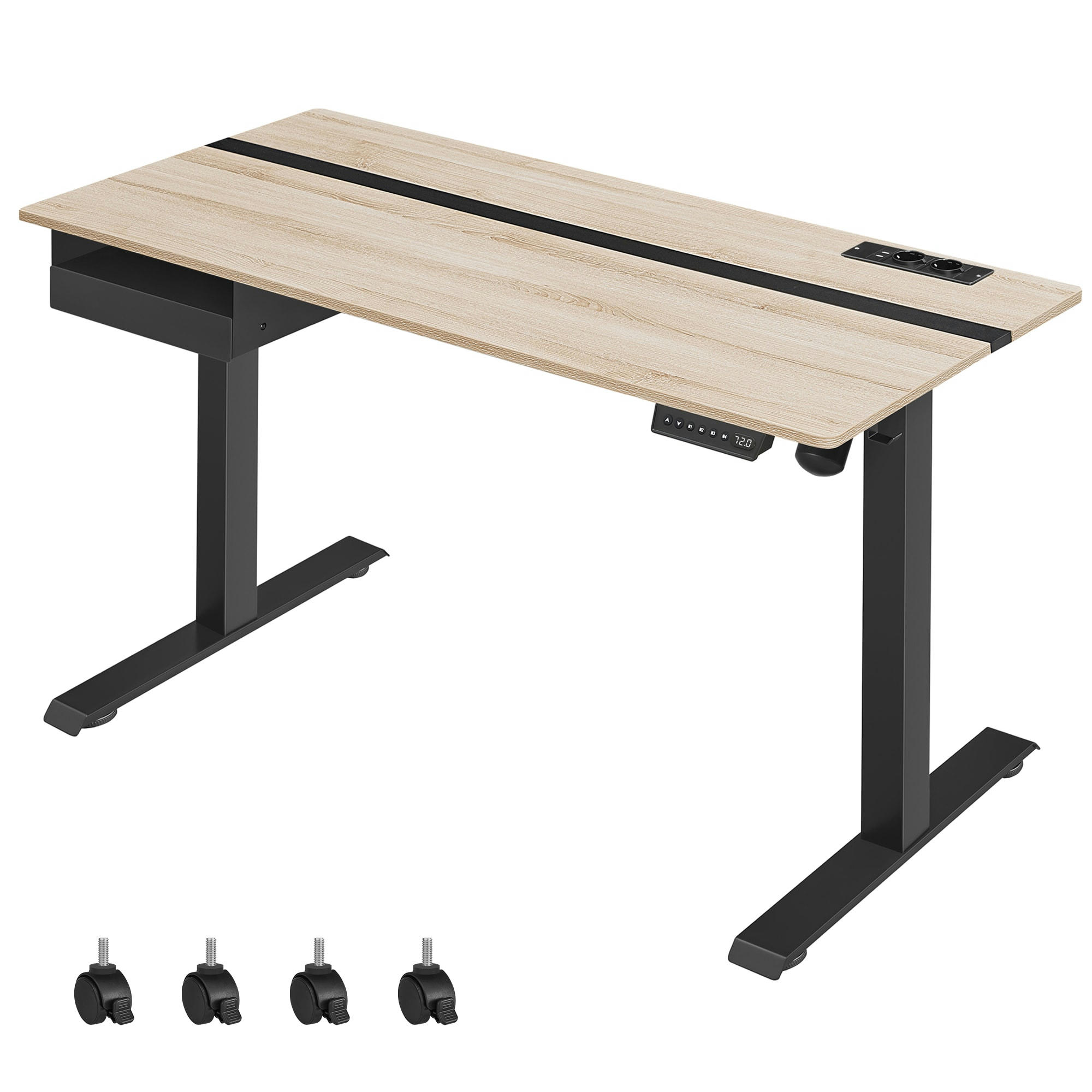 - Bureau assis-debout électrique effet bois noir