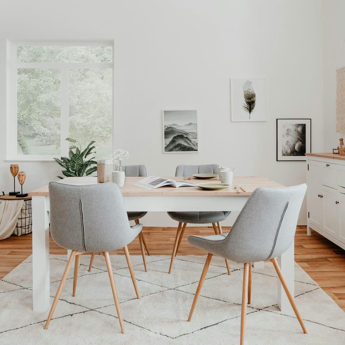 ODENSE - Table à manger extensible 160/215 cm blanc/bois