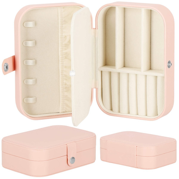 Szkatułka na biżuterię ekoskóra 16x11x5 cm różowy organizer