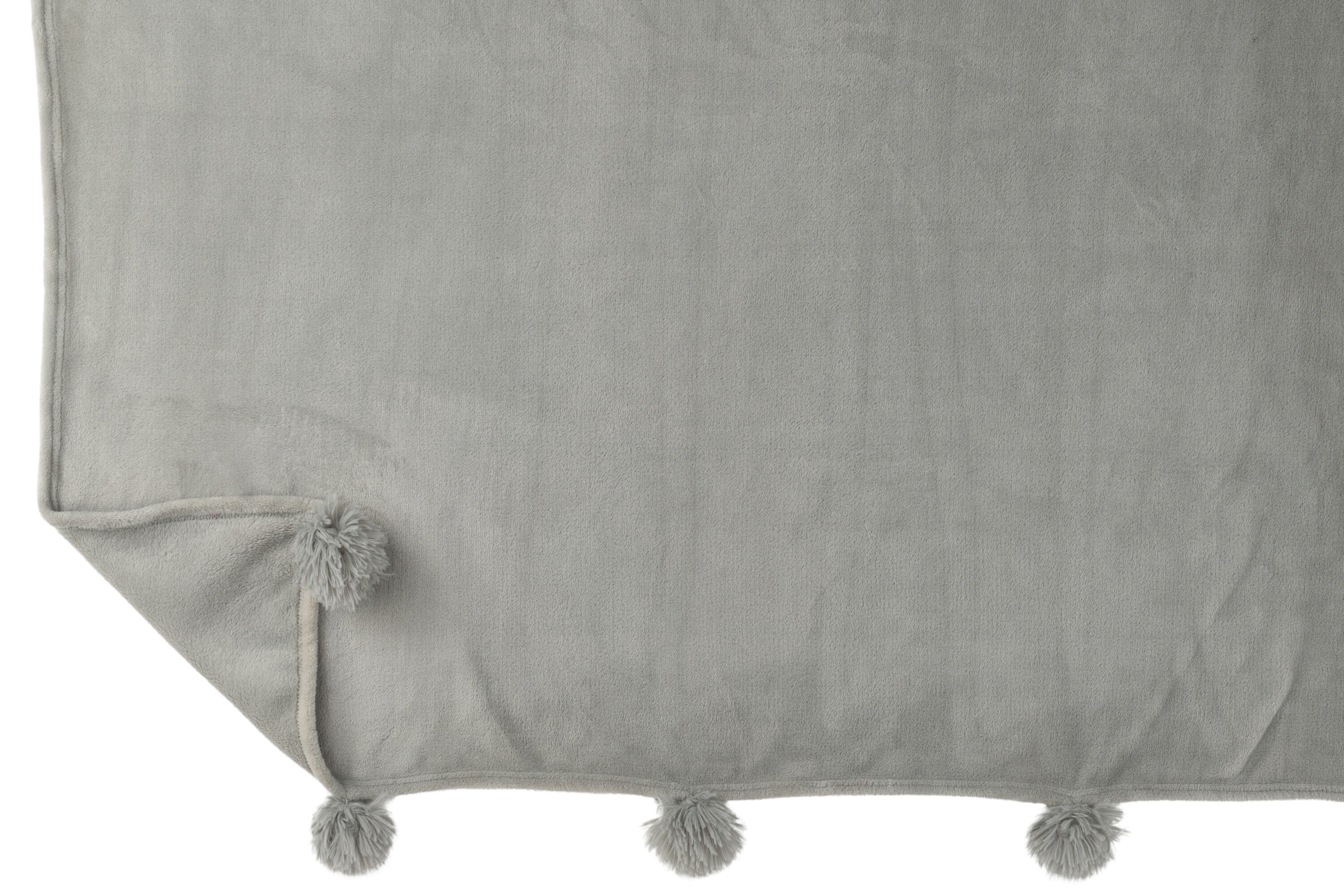 J-Line plaid Pompom - polyester - grijs - 170 x 130 cm