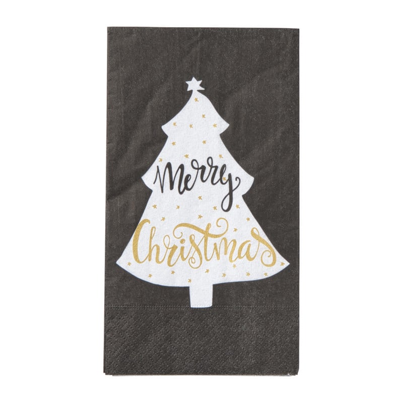Servet merry christmas vouw - zwart - 33x33 cm