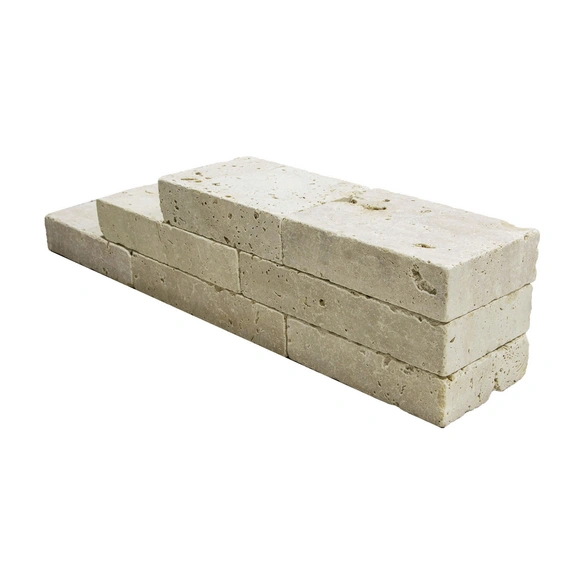 Travertin-Mauersteine LxB: 20-50 x 18-20 cm, (0,5 m²), beige, Oberfläche: offenporig/gesägt/getrommelt