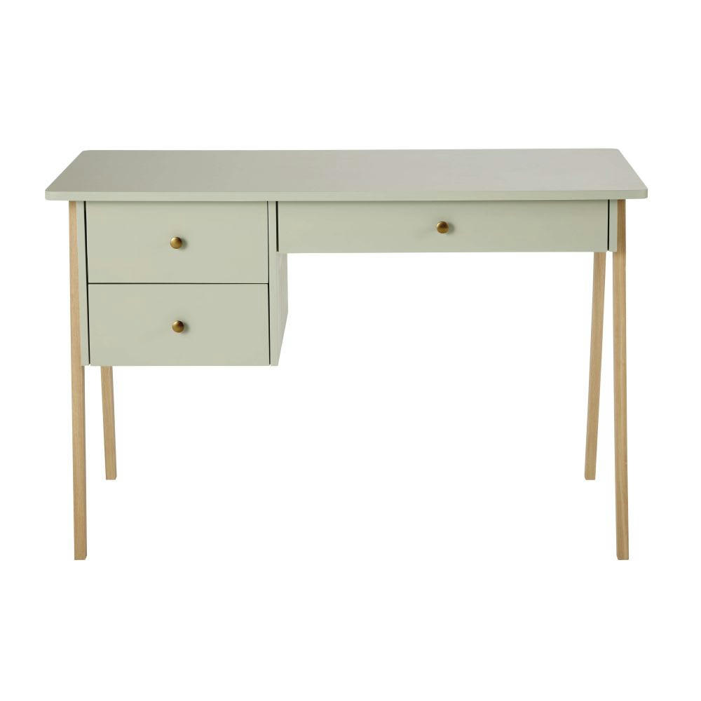 Suzon - Bureau enfant 1 porte 2 tiroirs vert pieds en chêne