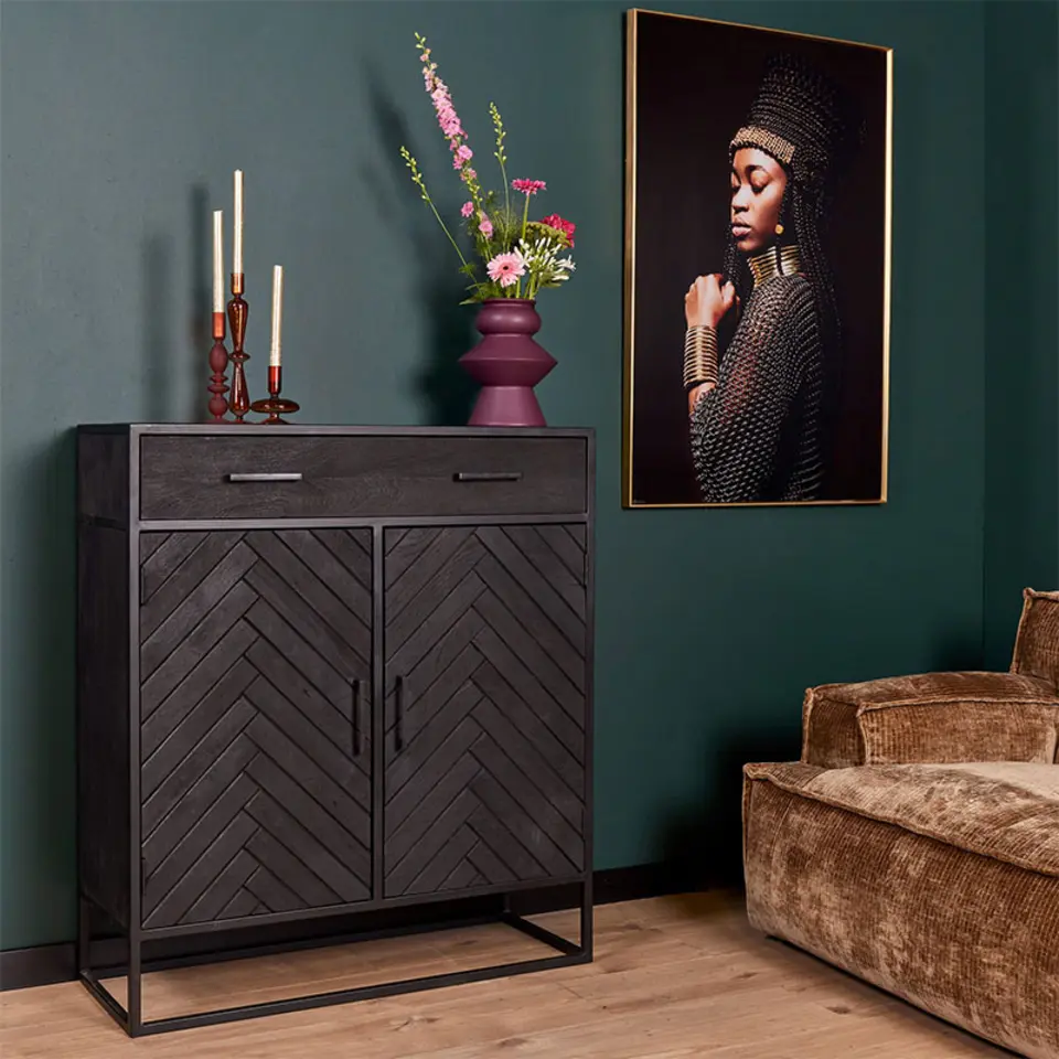 Furndea Wandkast Scandi visgraat zwart - 40x100x115 cm