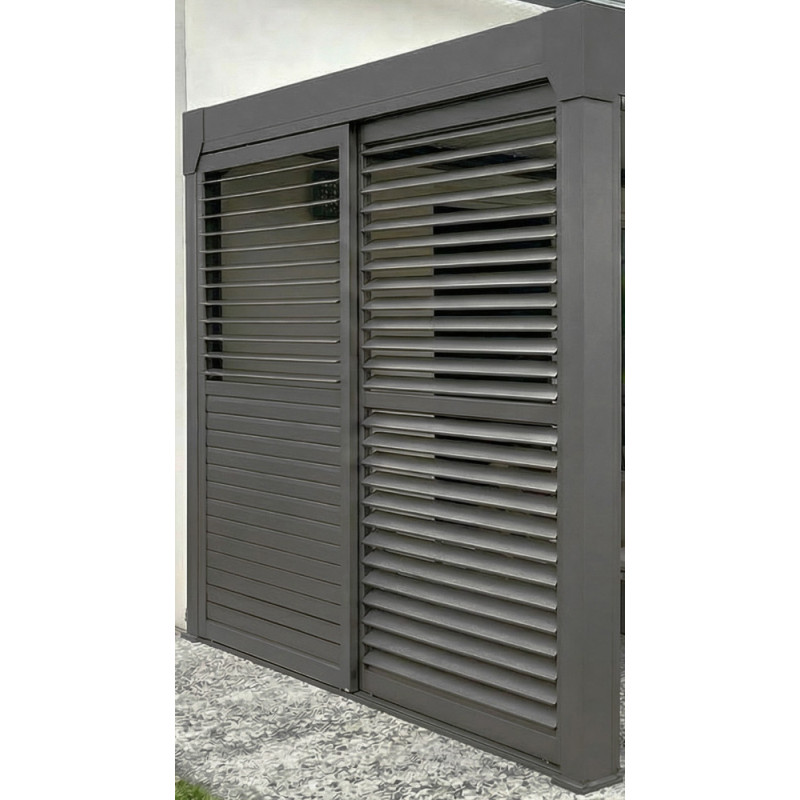 Panneau brise-vue coulissant pour pergola bioclimatique Pianela gris 3 x 2,34 m 2 pièces