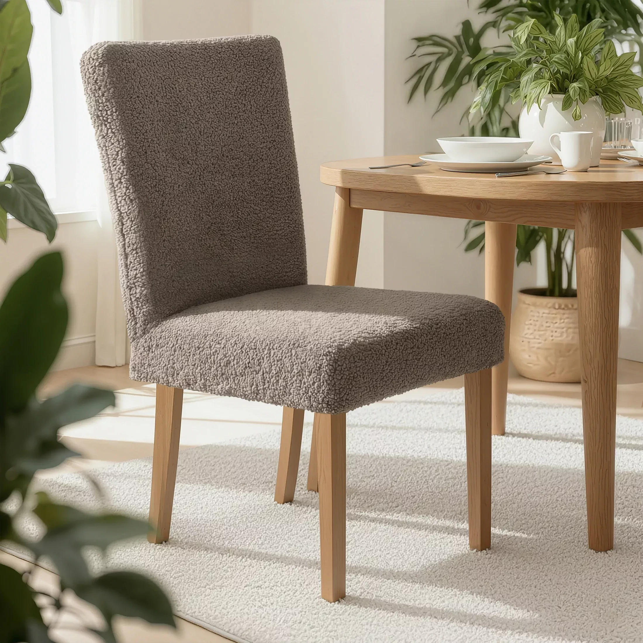 Pokrowiec na krzesło ciemnobeżowy wodoodporny 35x55x30 cm o strukturze boucle Design 91