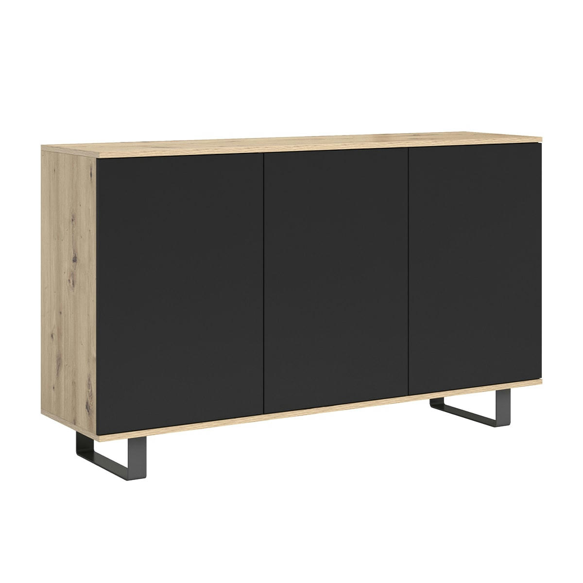 - Buffet 3 portes stratifiés, métal naturel et noir