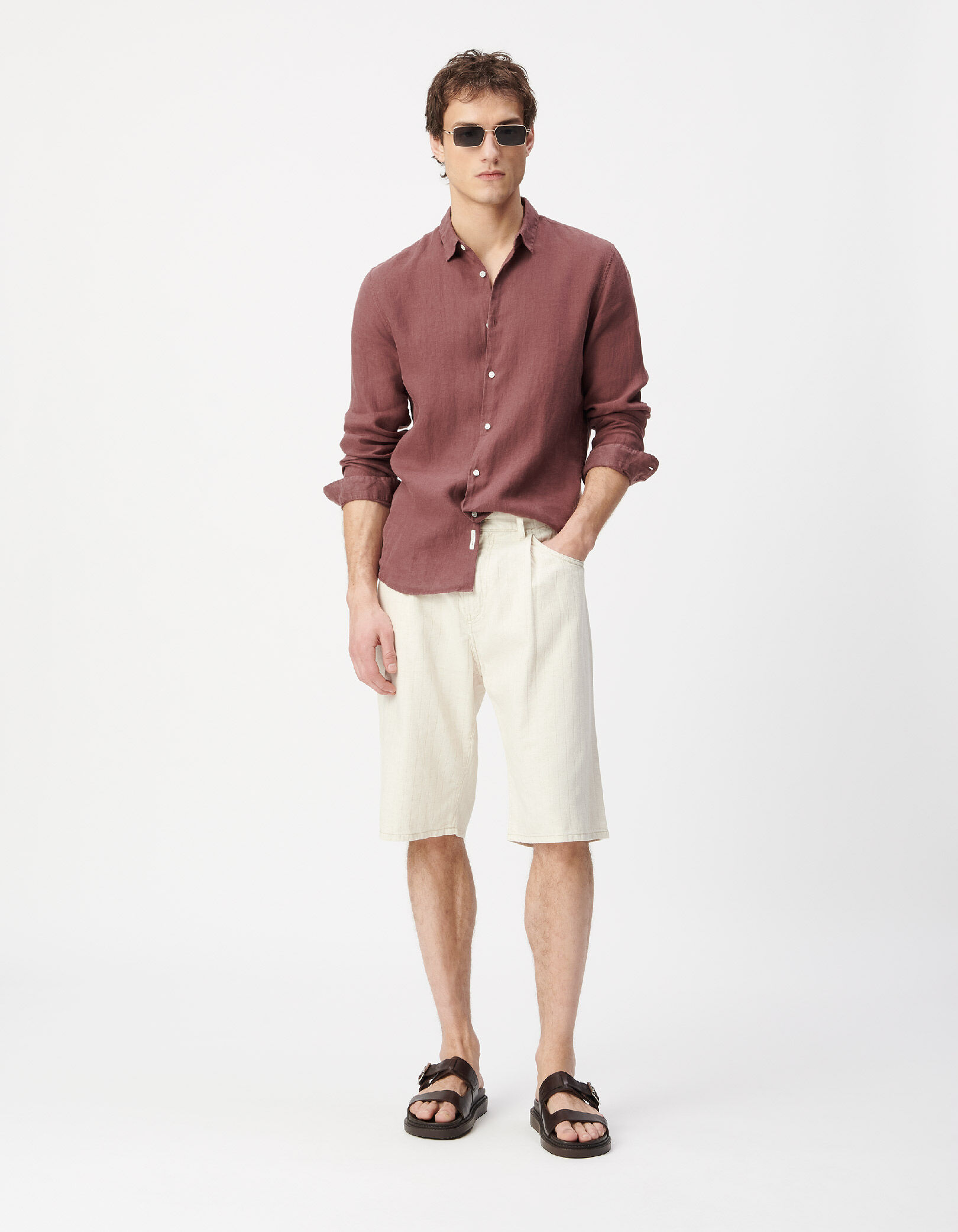 Bermuda en jean écru motif rayures Homme