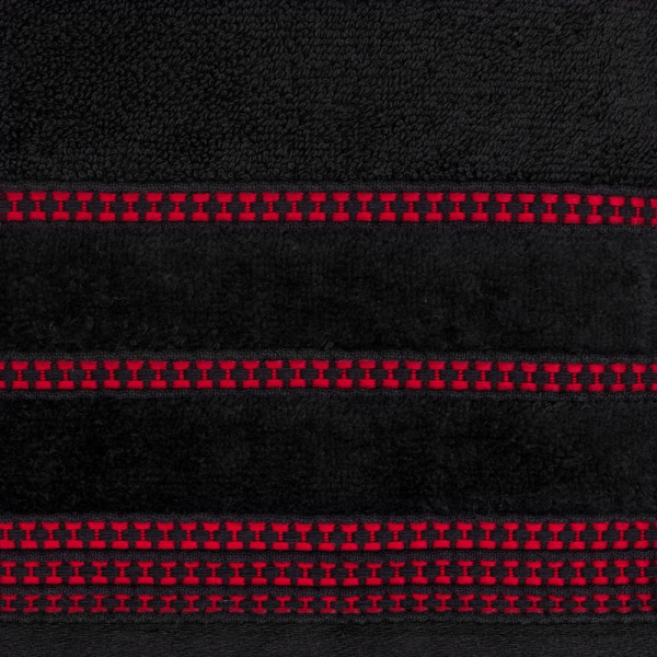 Ręcznik 70x140 czarny z ozdobną welurową bordiurą w pasy frotte 500 g/m2