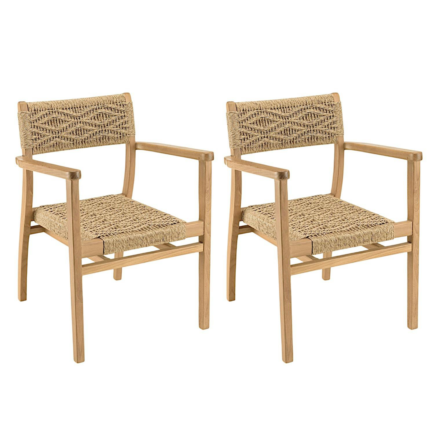 Fauteuil de jardin en teck tressage motif losanges (lot de 2) SUMMER