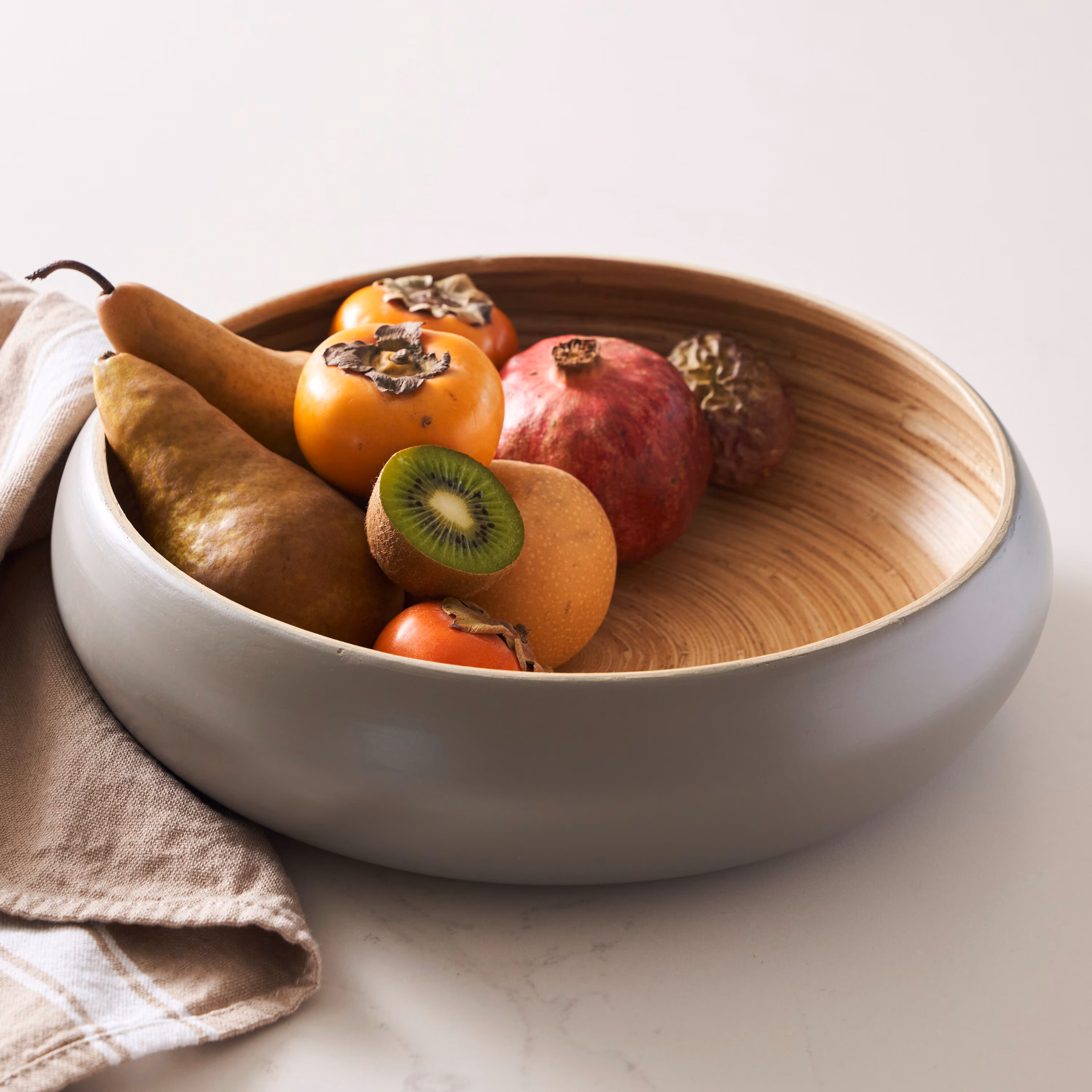 Spun Bamboo Fruit Bowl: Large Polished Centerpiece Bowl for Kitchen Counter
