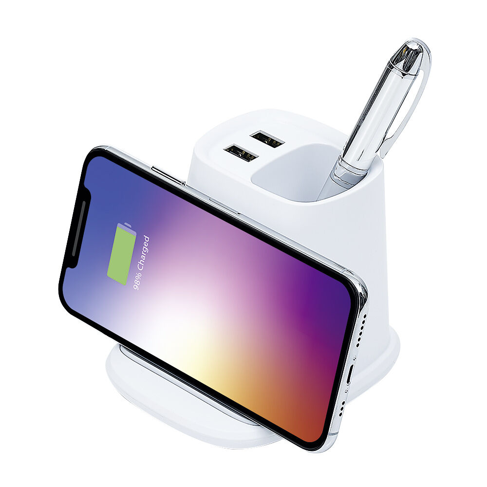 Pot à crayons avec chargeur sans fil et 2 ports USB