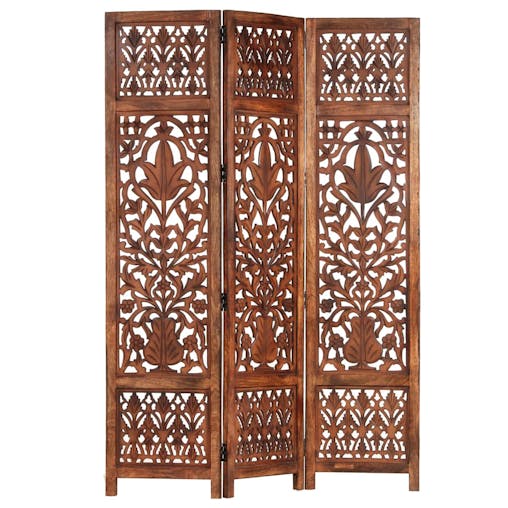 NNEVL Hand Carved 3-Panel Room Divider Brown 120x165 cm Solid Mango Wood